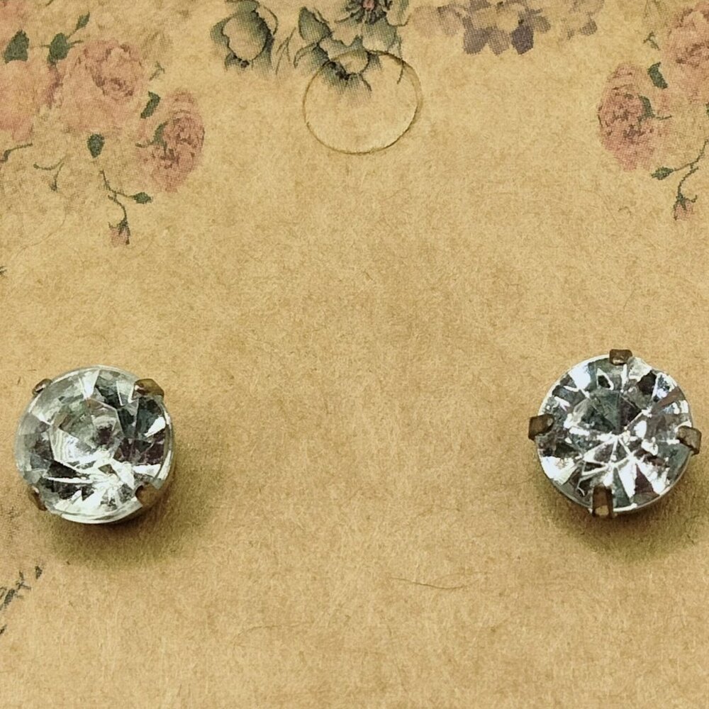 Crystal Stud Earrings Faux Silver Setting Simulated Diamond